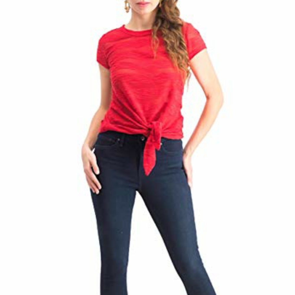 I-N-C Inc Illusion Tie-Front T-Shirt, Real RED Small